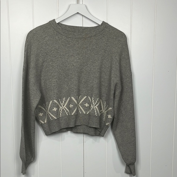 Cotton:On Womens Sweater Gray White M/M Crew Pullover Geo Hem Design Crop Trendy - Picture 1 of 10